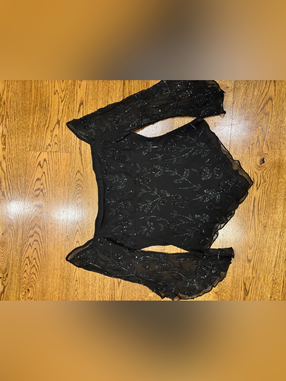 Y2K Boston Proper Size M 100% Silk Asymmetrical Gothic Fairy Hem Sequin Blouse - Picture 7 of 9